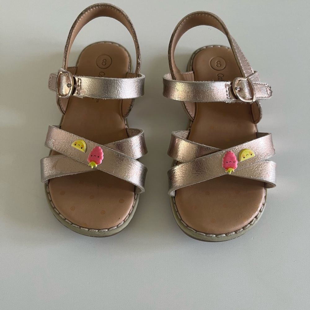 Cat & Jack sandals. Gold with buckles. Preloved with lots of life left. Size 8.